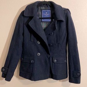 American Eagle Navy 100% Wool Pea Coat